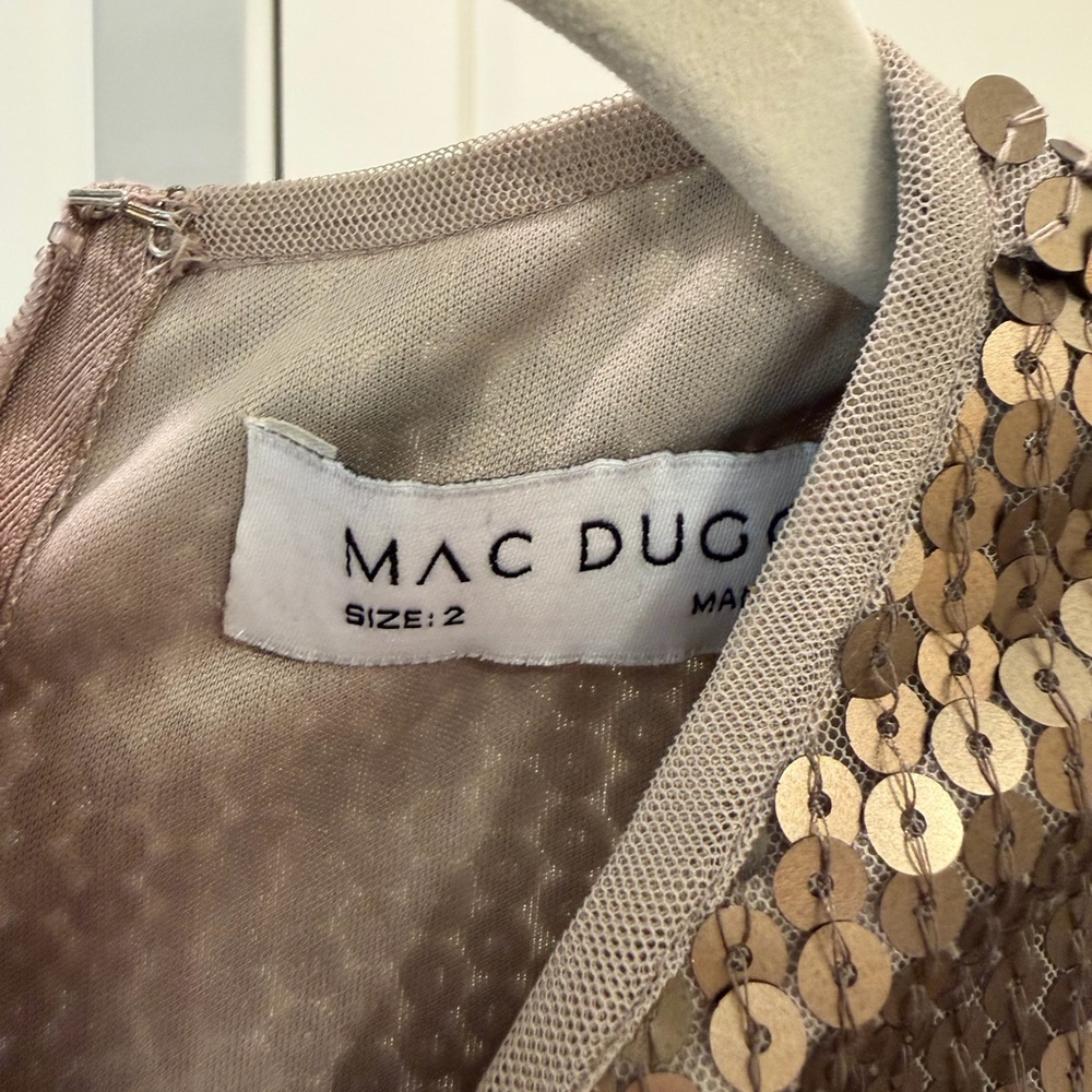 Mac Duggal Sash Belt Long Sleeves Mini Dress 10789 size 2 Taupe Sequins Cocktail - Picture 4 of 7